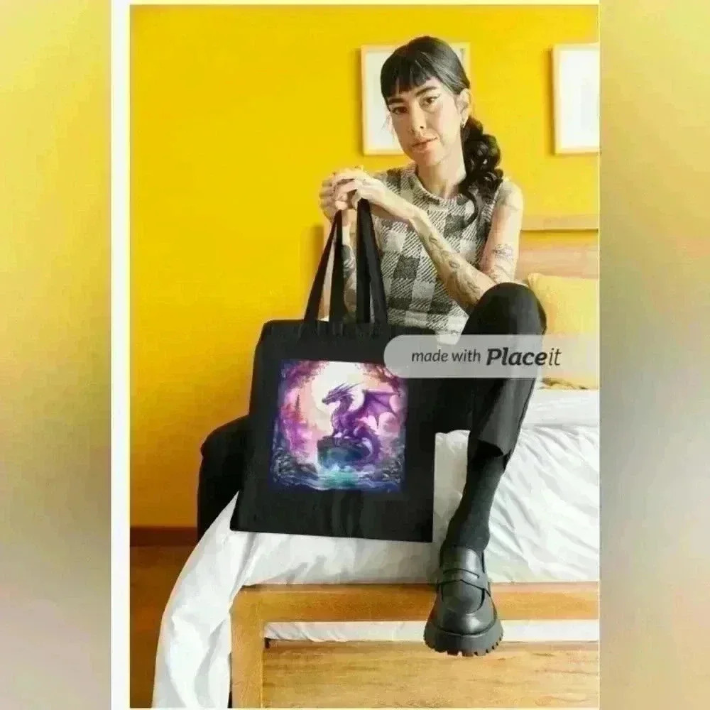 Limited Purple dragon black tote bags